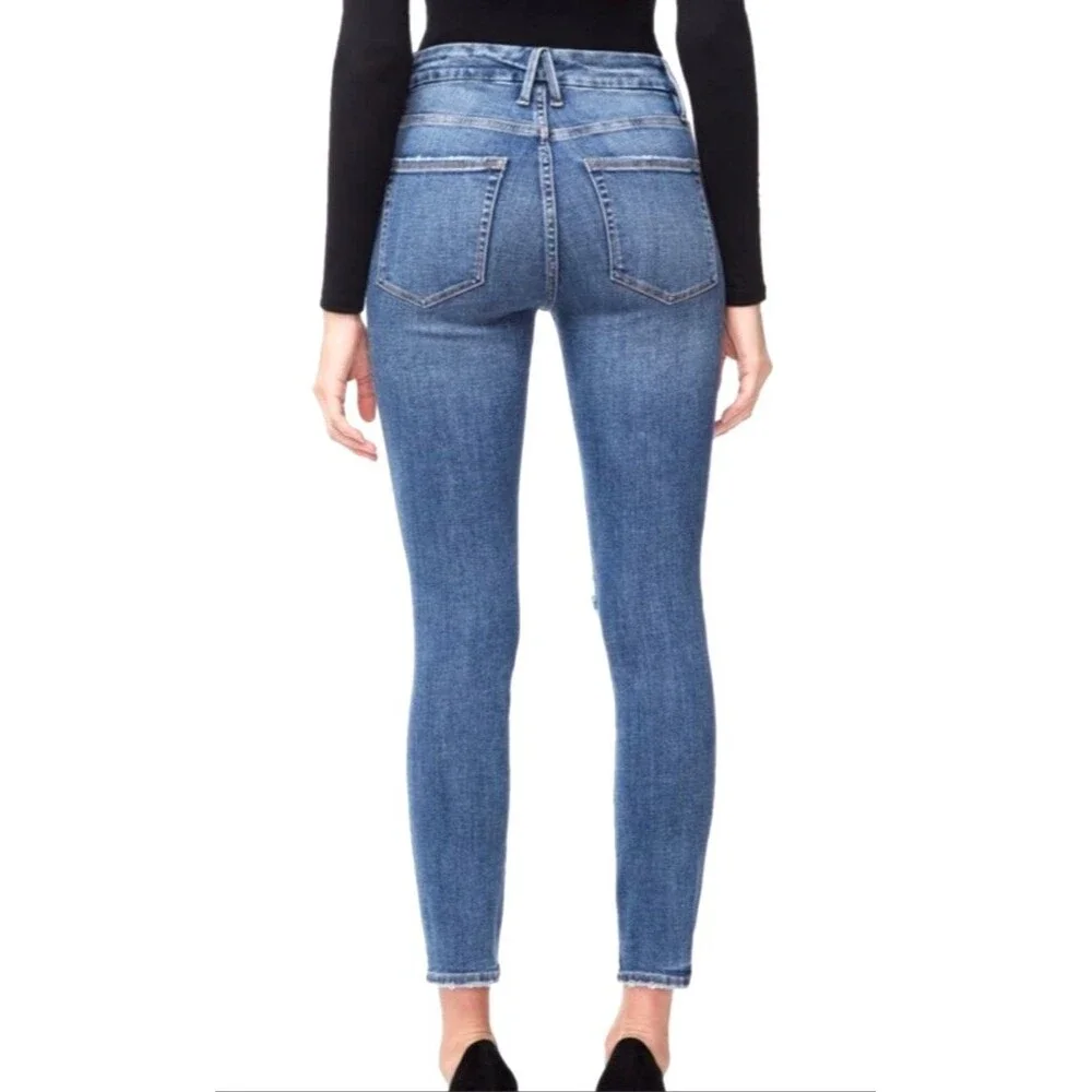 GOOD AMERICAN Good Legs Crop Jeans Sz 4 27 Medium Blue Wash Denim Distressed - Picture 6 of 10